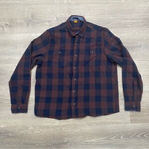 Tailor Vintage Navy and Brown Plaid Button Down Shirt